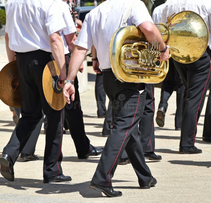 Military Brass Band with Instruments on the Street Stock Image Image