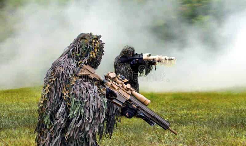 Camouflaged Sniper in the Forest Stock Photo - Image of people, scout:  148201428