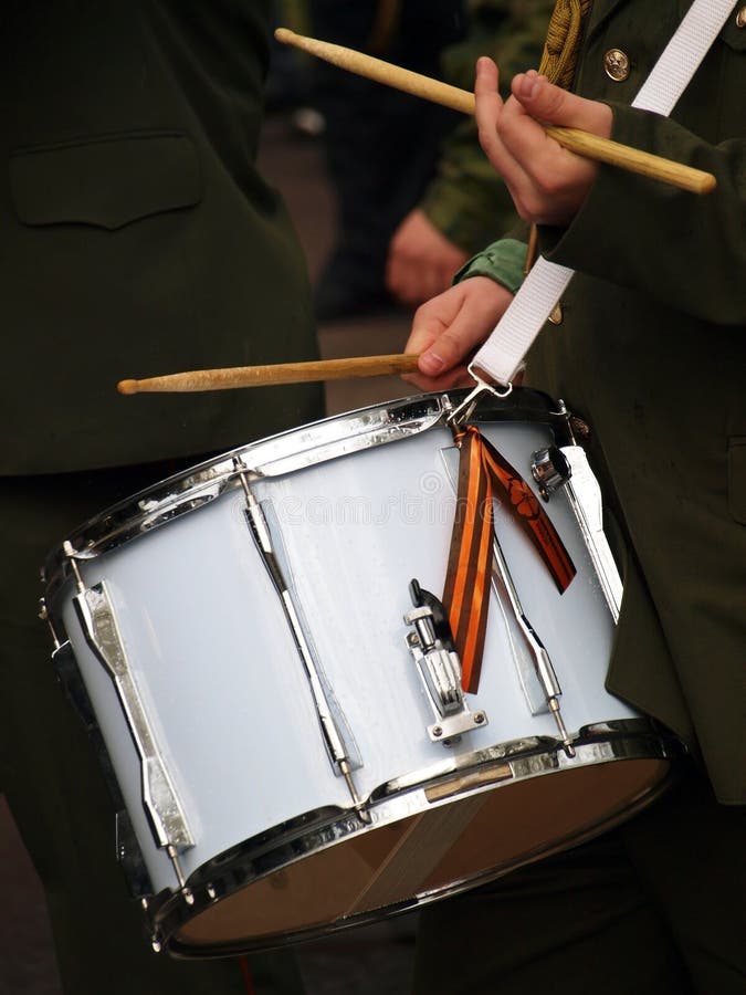 Military drum. Parade in honour of World War Two