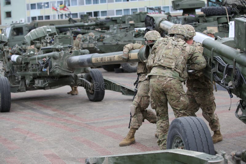 Military equipment and soldiers of 2nd Cavalry Regiment in Daugavpils stock image Military equipment and soldiers of 2nd Cavalry Regiment in Daugavpils stock image