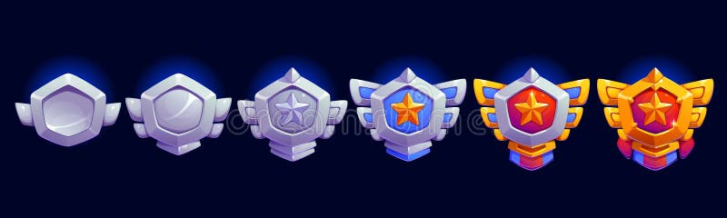 Military game level badge, rank medal progression stock illustration