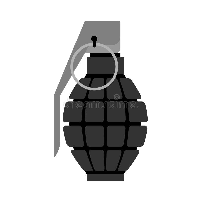 Military Grenade black . Army explosives. Soldiery ammunition. E