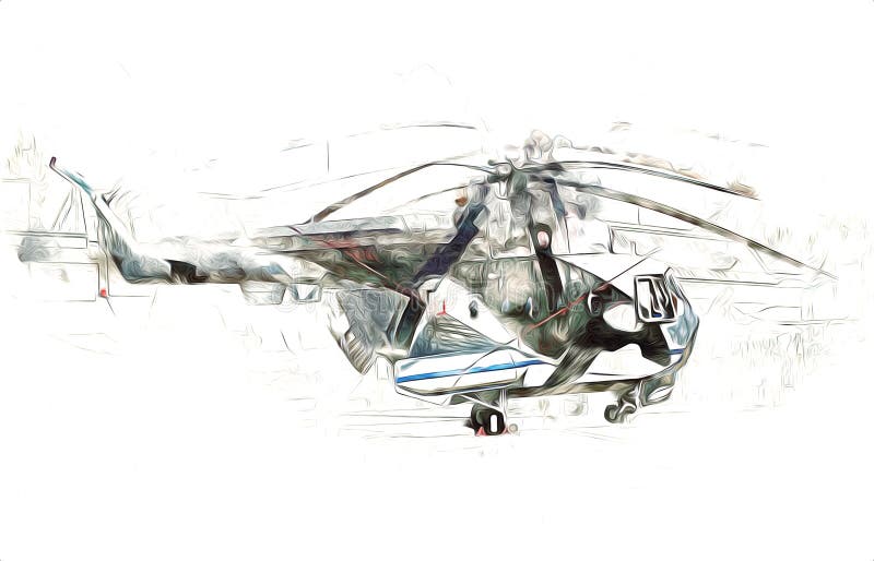 Military helicopter drawing illustration art vintage