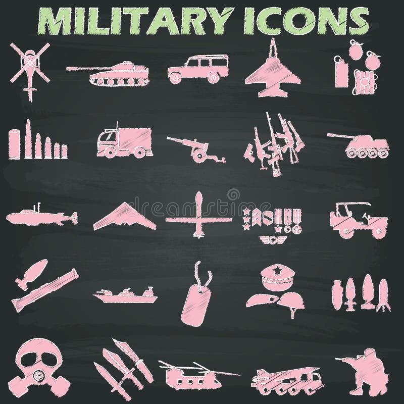 Military Icons Drawn with Chalk Stock Vector Illustration of airplane