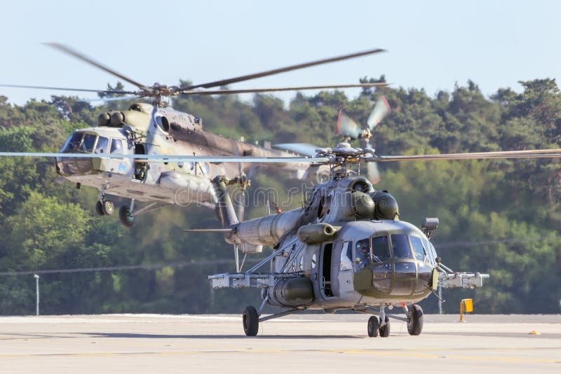 Military Mi-17 helicopters landing