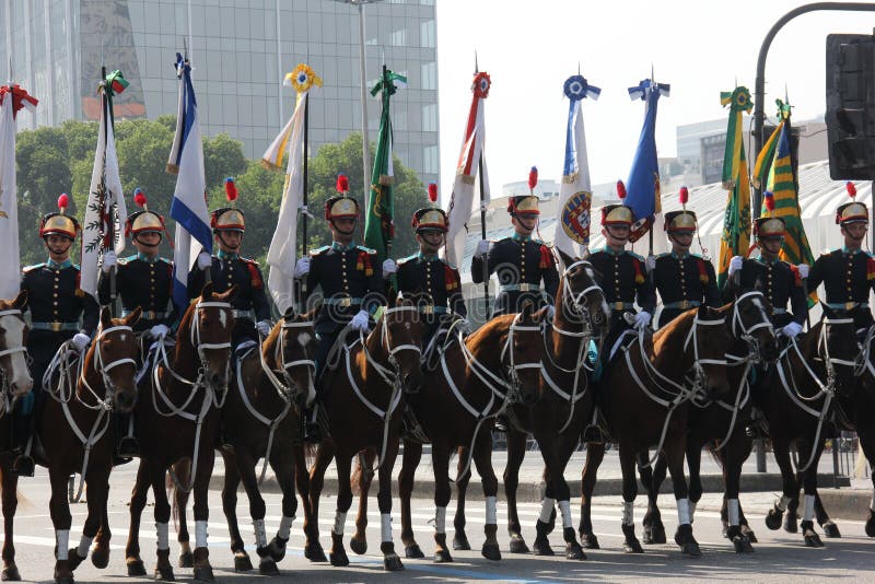 Rio de Janeiro, Brazil, September 7, 2016: On the 7th of September is celebrated Independence Day in Brazil. Across the country there are military parades to celebrate the day. In Rio de Janeiro, the Navy military, Air Force, Army and various police forces parade at Avenida Presidente Vargas, near the Central do Brazil. The military exhibits music, weapons and military vehicles. Thousands of peopl. Rio de Janeiro, Brazil, September 7, 2016: On the 7th of September is celebrated Independence Day in Brazil. Across the country there are military parades to celebrate the day. In Rio de Janeiro, the Navy military, Air Force, Army and various police forces parade at Avenida Presidente Vargas, near the Central do Brazil. The military exhibits music, weapons and military vehicles. Thousands of peopl