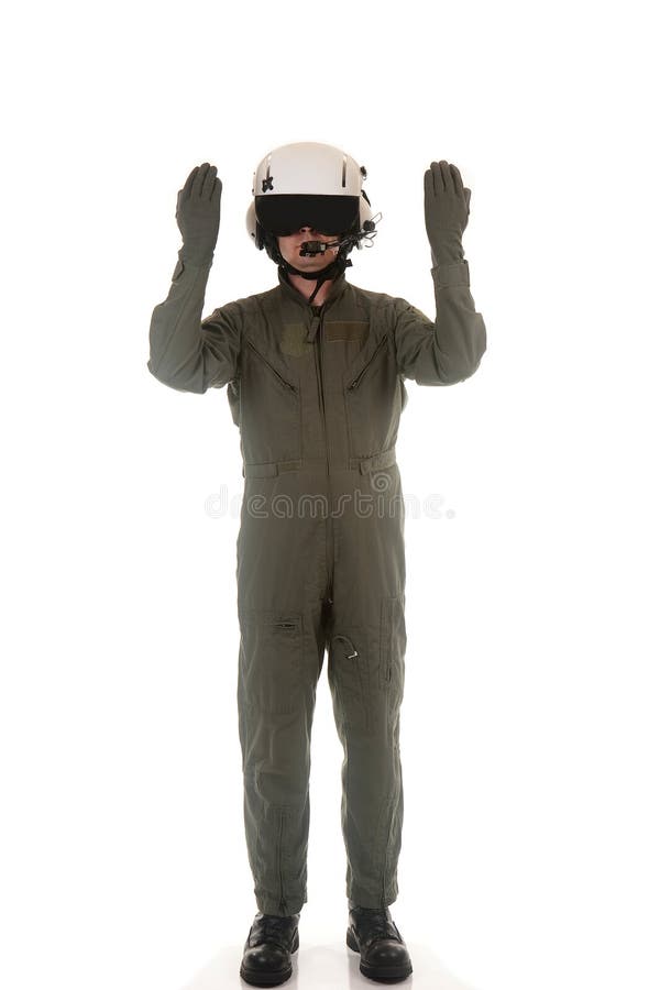 Military pilot marshaling aircraft