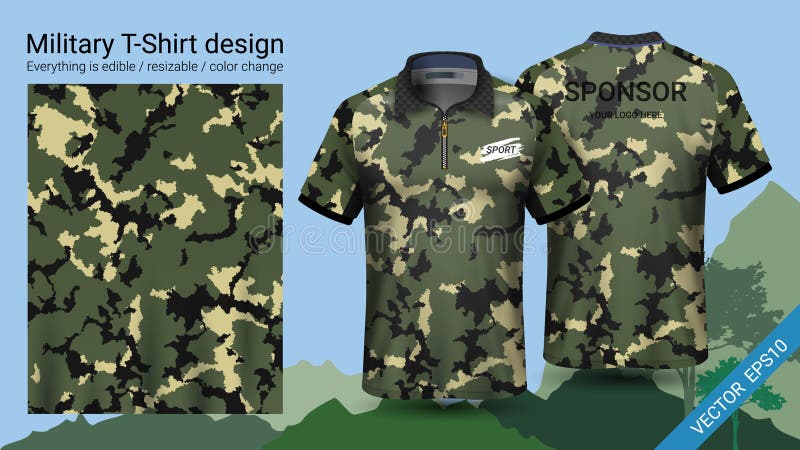 Military Polo T-shirt Design, with Camouflage Print Clothes for