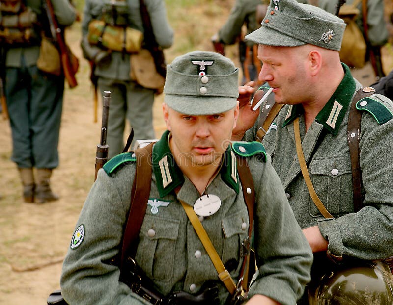 Military Re - Enactors in German Uniform World War II. German Soldiers ...