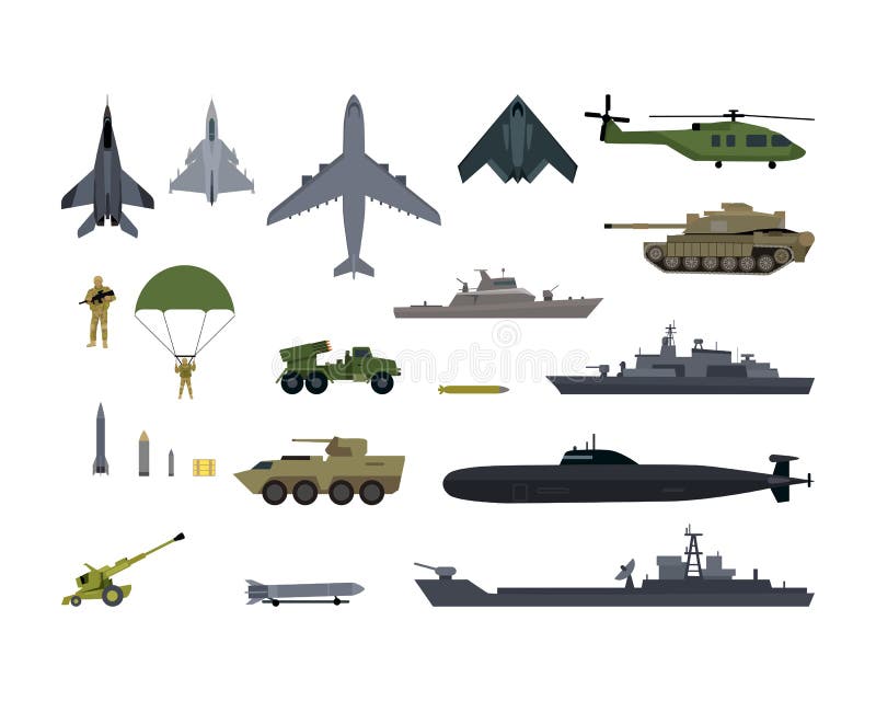 Military Resources Army Icons Set. War Ammunition royalty free illustration