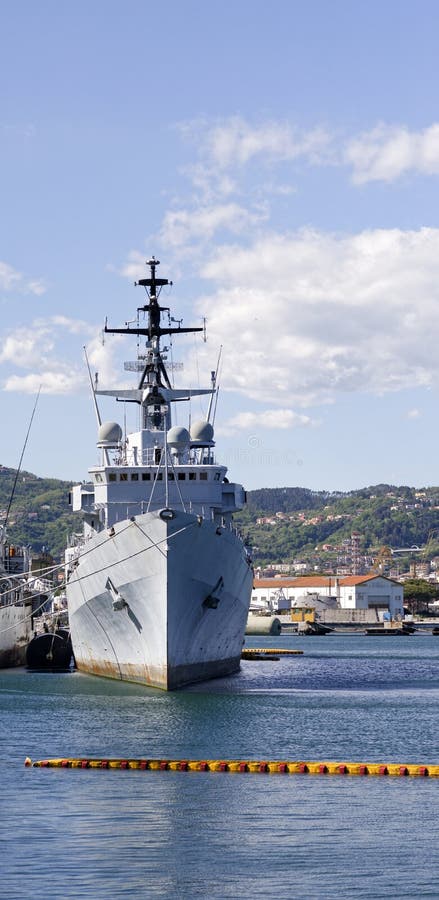 military ship in a harbour