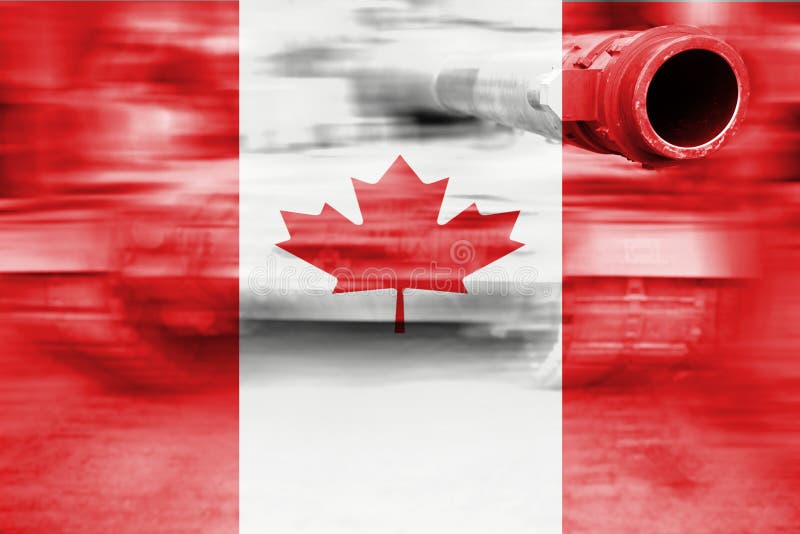 Military Strength Theme, Motion Blur Tank with Canada Flag Stock Photo