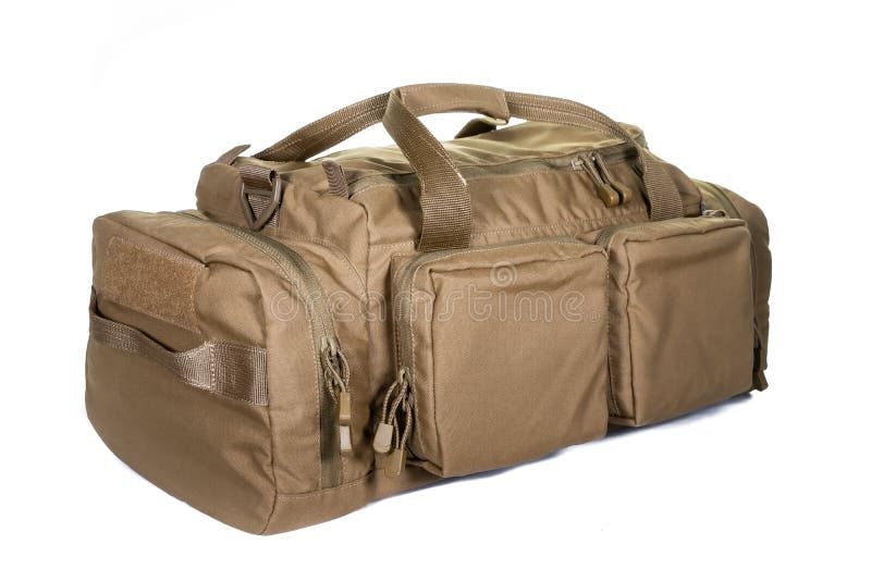 Elaborar Universidad pestaña Military Style Bag. Isolated on White Stock Photo - Image of journey, ruck:  211260826