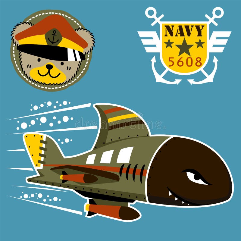 Military submarine cartoon on sea war with military logo and troops vector illustration Military submarine cartoon on sea war with military logo and troops vector illustration