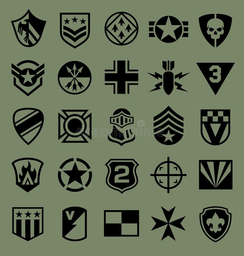 Military symbols icon set on green stock illustration Military symbols icon set on green stock illustration