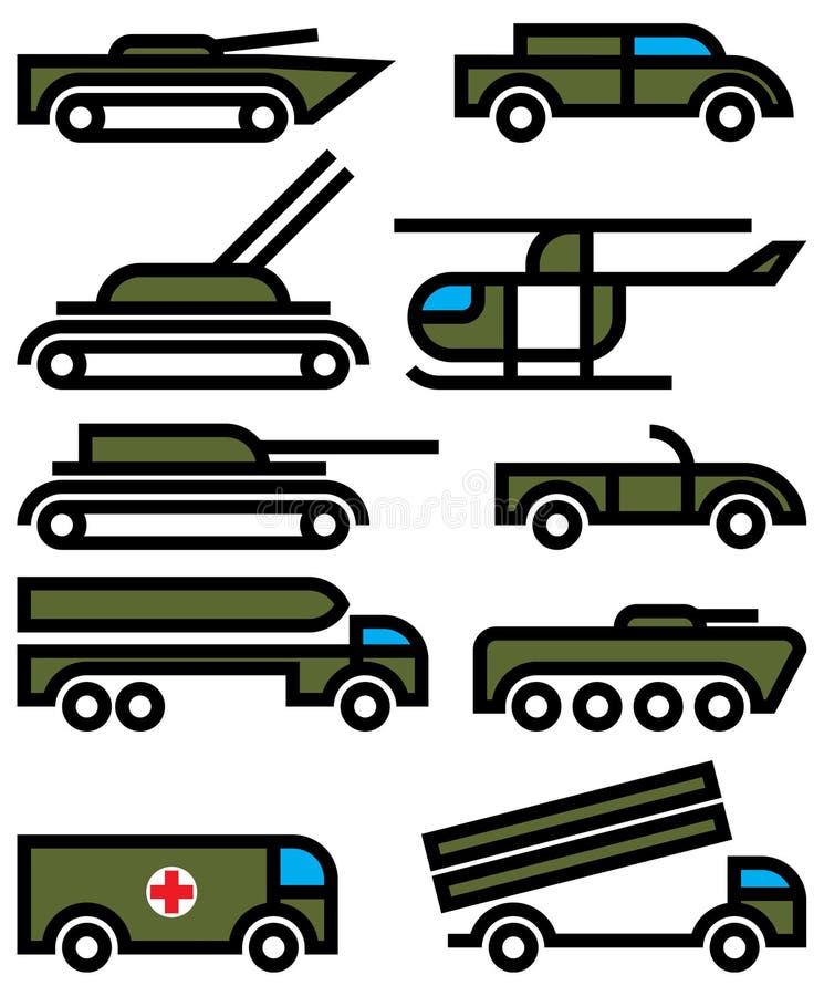 Military vehicles and equipment vector illustration