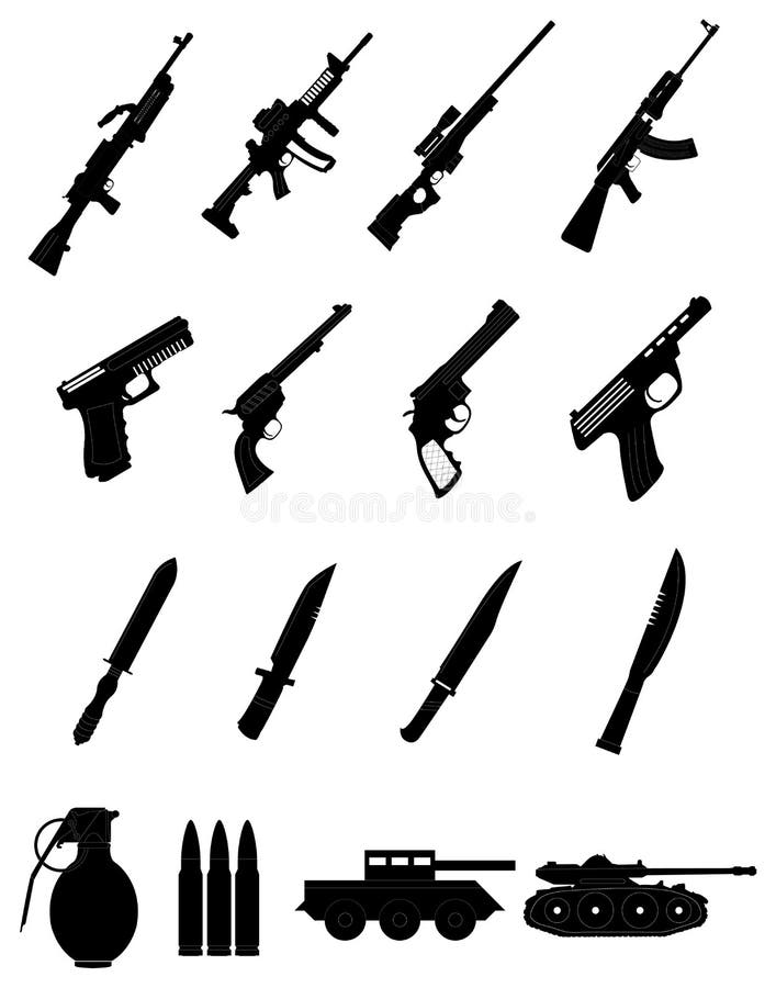 Military weapons icons set