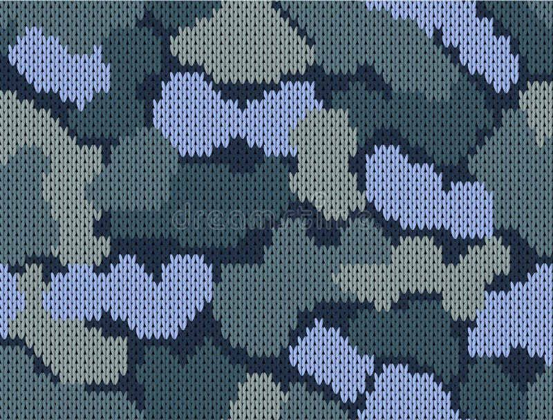 Militär dekorativ blå khaki-kamouflage Mönster av trikå av ull Abstrakt bakgrund Mottagningskort Vektorillustration