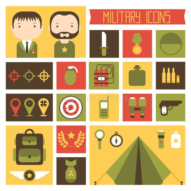 Militär och krigsymbolsuppsättning Infographic armé royaltyfri illustrationer Militär och krigsymbolsuppsättning Infographic armé royaltyfri illustrationer
