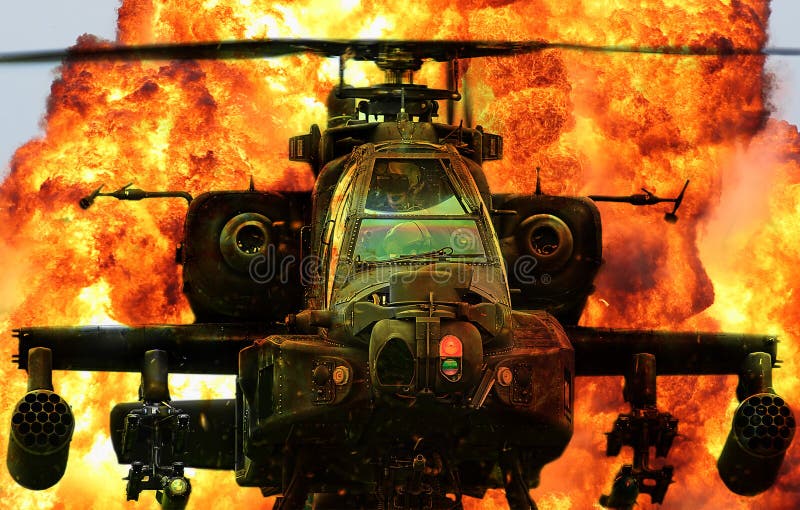 Militärhubschrauber Apache-Explosion stockfotografie Militärhubschrauber Apache-Explosion stockfotografie