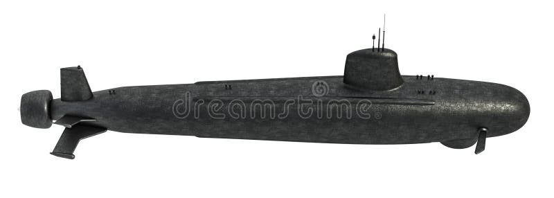 Militärisches U-Boot isoliert auf weißem Hintergrund 3D Abbildung.