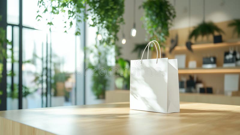 Miljövänlig shoppingväska i modern grön insida med naturligt solljus AI-generativ royaltyfri fotografi