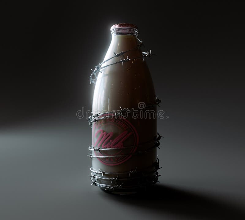 Milk Bottle And Barbed Wire royalty free stock photo