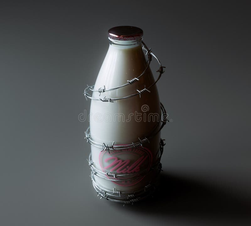 Milk Bottle And Barbed Wire stock illustration