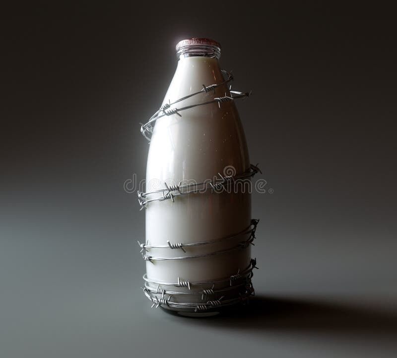 Milk Bottle And Barbed Wire stock illustration