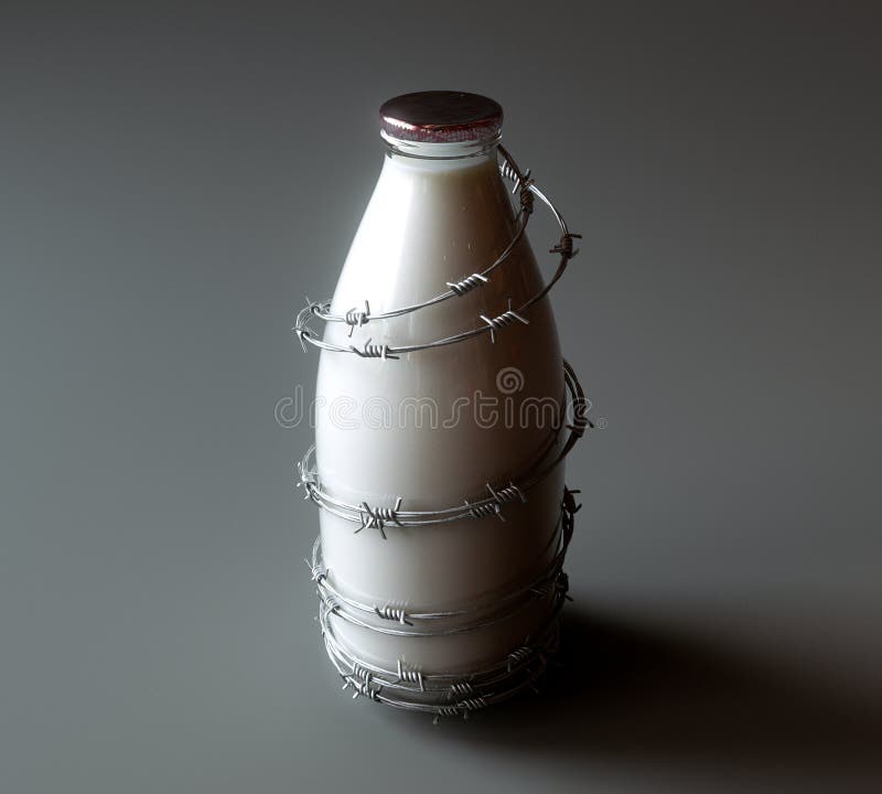 Milk Bottle And Barbed Wire stock images
