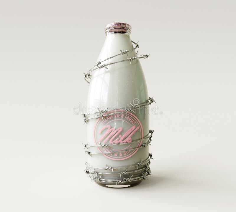 Milk Bottle And Barbed Wire royalty free stock photography