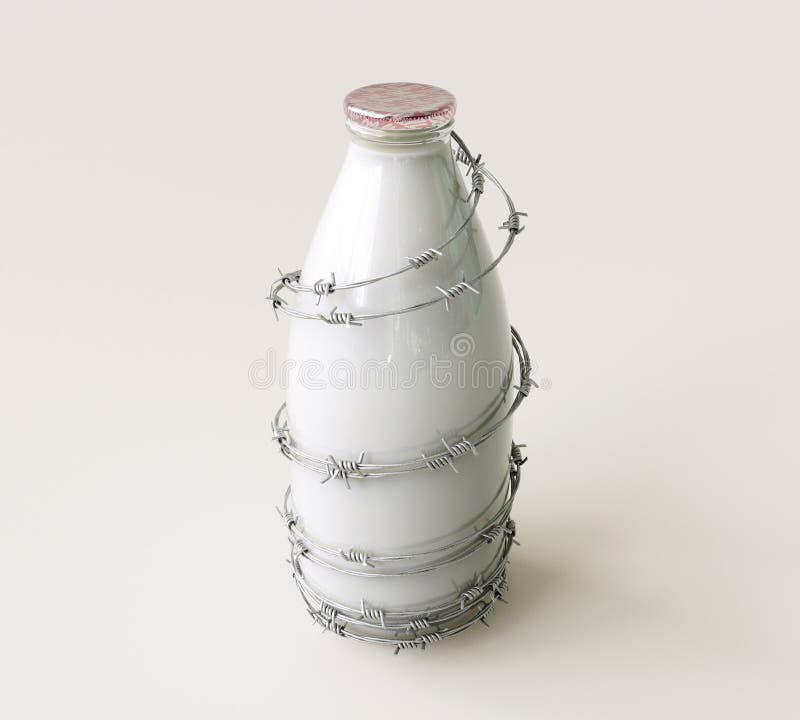 Milk Bottle And Barbed Wire royalty free illustration