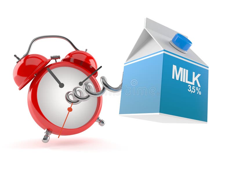 Milk box with alarm clock stock illustration. Illustration of reminder
