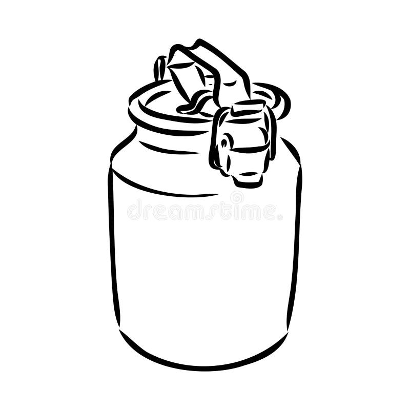 Milk Can Illustration, Drawing, Engraving, Ink, Line Art, Vector Stock