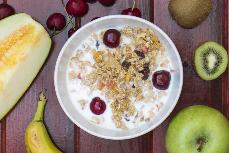 Milk with Cereals and Fruits Stock Image Image of nutrition, meal
