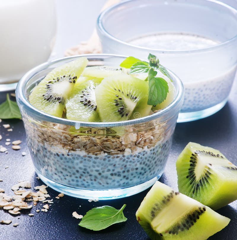 Chia Pudding or Yogurt Parfait with Blueberries, Granola and Chia Seeds Stock Photo Image of
