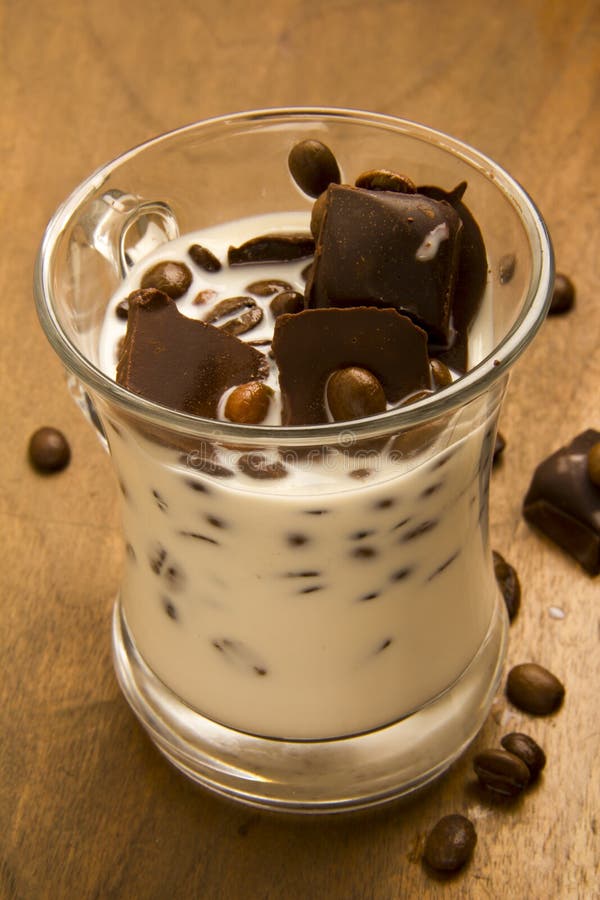 Milk with Chocolate and Coffee Bean Stock Photo - Image of drink