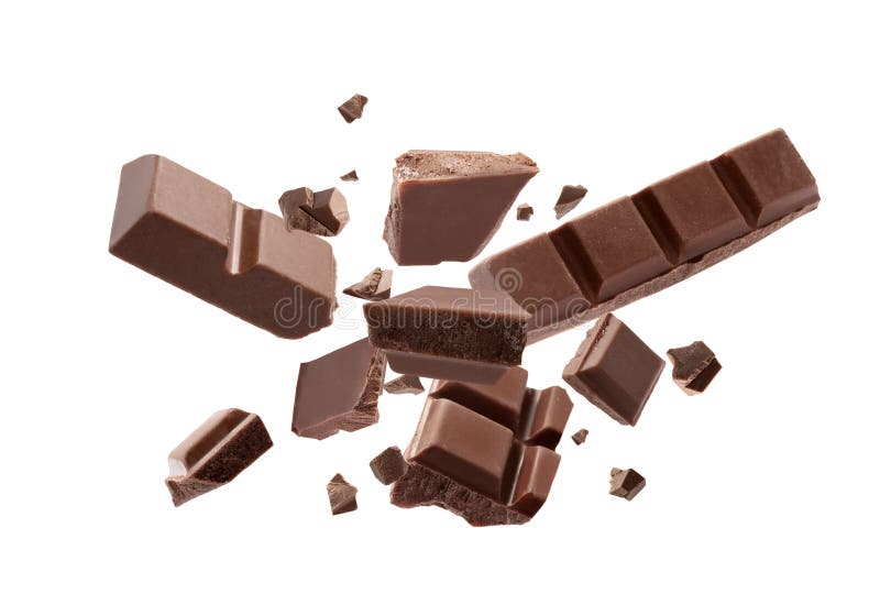 Milk Chocolate Explosion, Pieces Shattering on White Background Stock ...