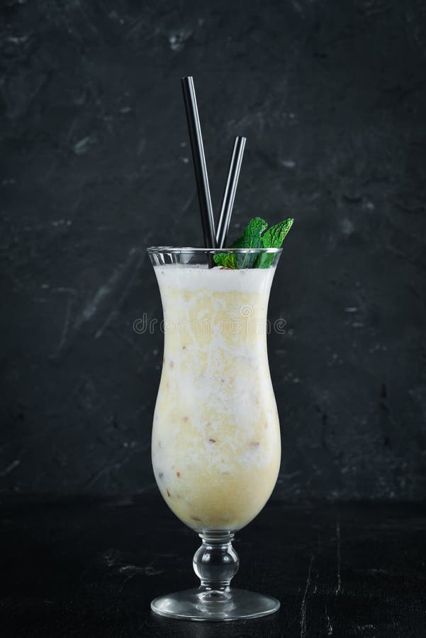Milk Cocktail with Banana and Mint. Top View Stock Image Image of