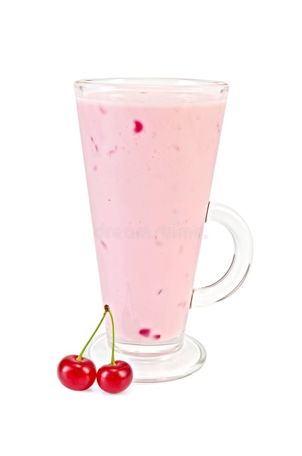 Milk Cocktail with Cherry on the Board Stock Image Image of