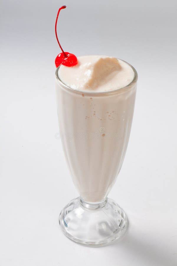 Milk Cocktail with a Cherry in a Tall Glass Stock Image Image of