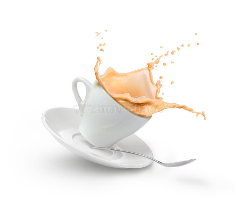 Milk coffee splash in white cup