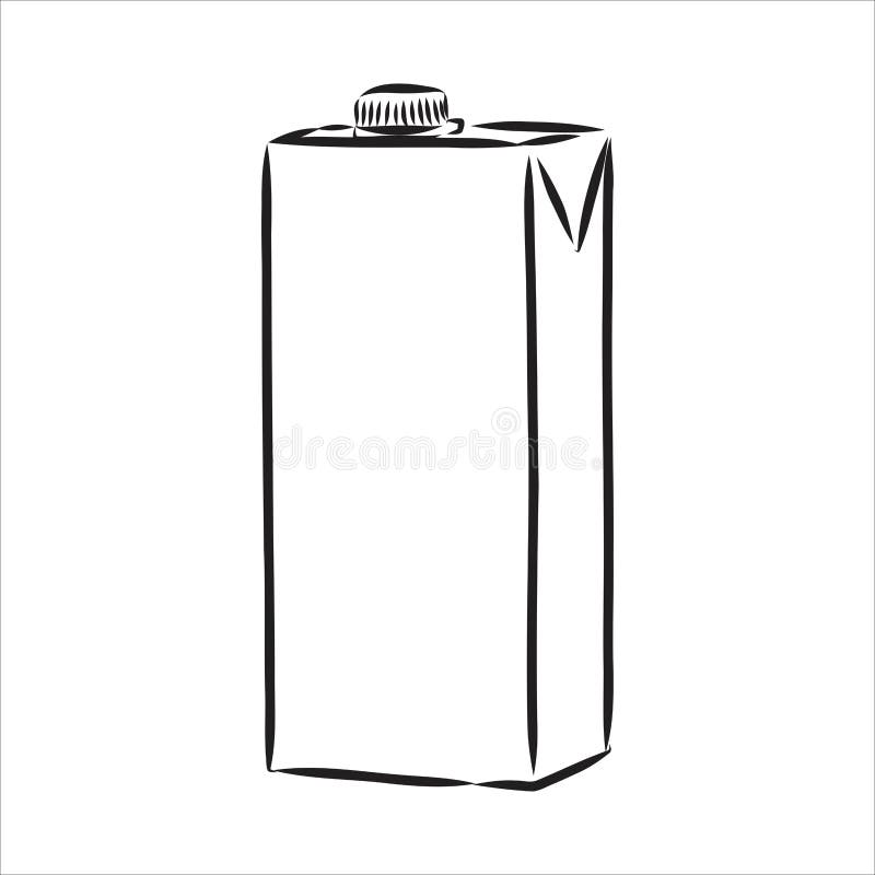 Milk Container or Box Packaging. Vector Hand Drawn Sketch Illustration