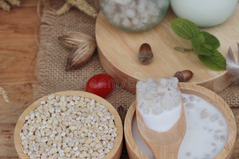 Milk And Cooked Barley For Health Delicious. Stock Image Image of