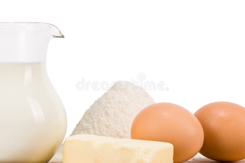 Group of dairy milk products ingredients isolated. Group of dairy milk products ingredients isolated