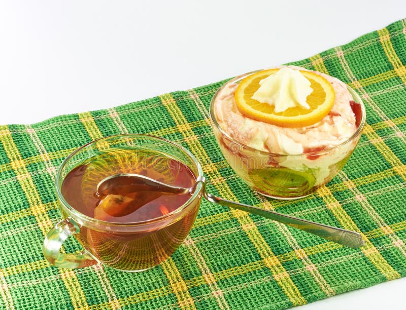Milk Dessert with Orange and Kiwi on a Napkin Stock Image Image of