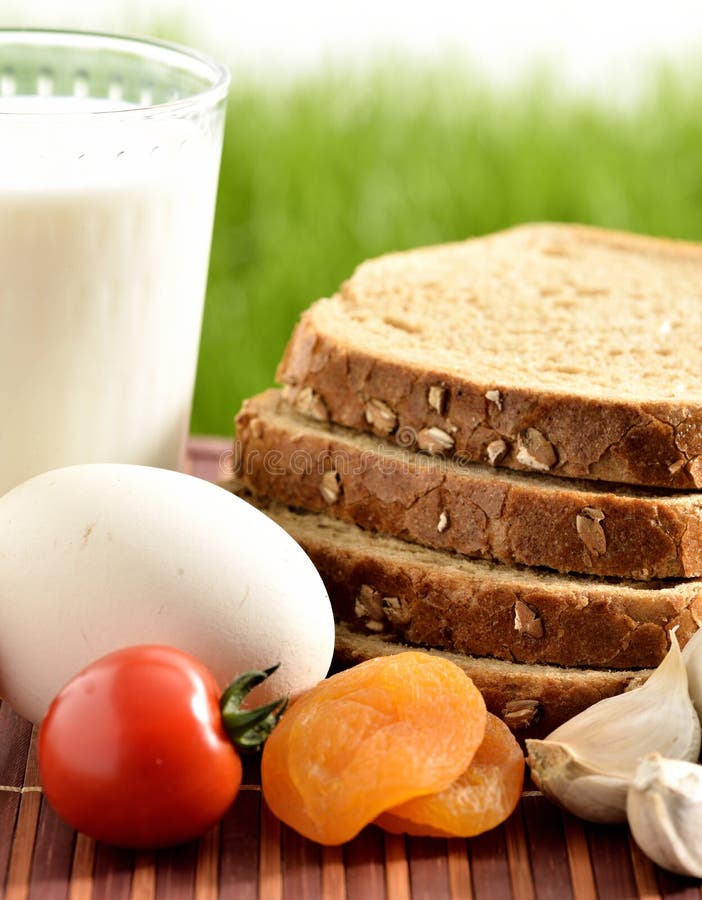 Milk, garlic, honey and egg with bread