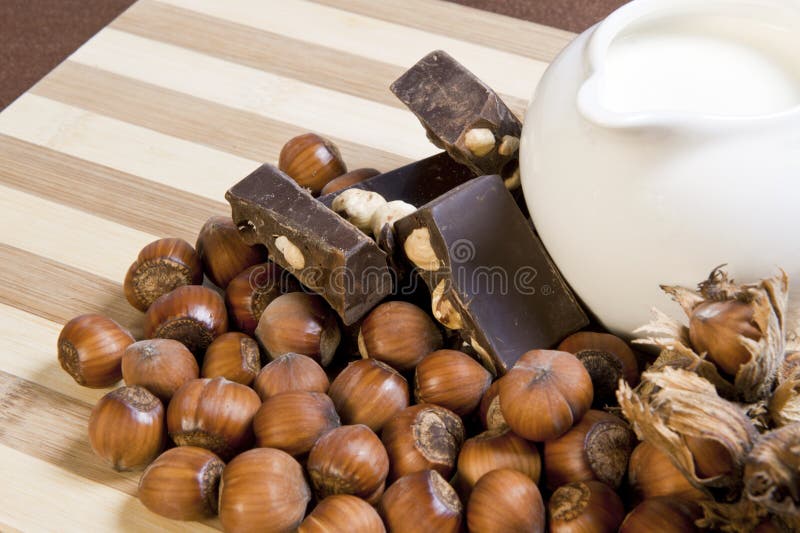 Milk, hazelnuts and hazelnut chocolate