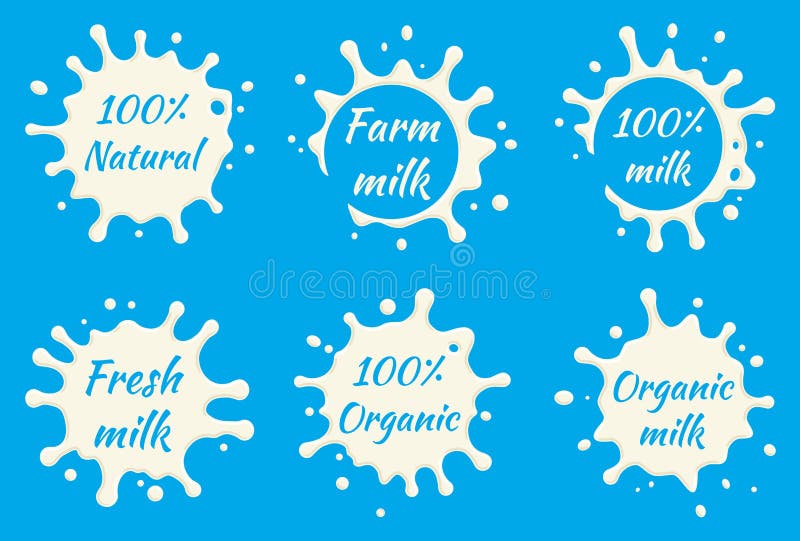 Milk labels vector set. Milk splash and blot design, shape creative illustration. vector illustration