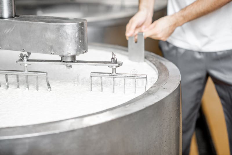 Milk Mixing at the Cheese Manufacturing Stock Photo Image of
